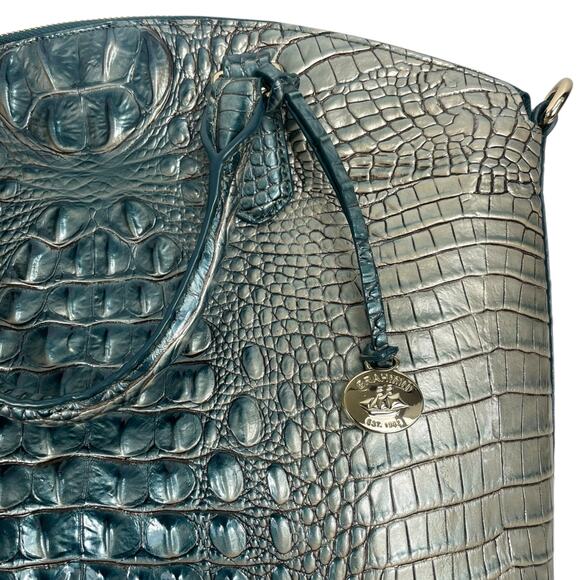 Brahmin Large Duxbury Satchel Bag Petrol Ombre Melbourne Green Leather Croc - Picture 9 of 10